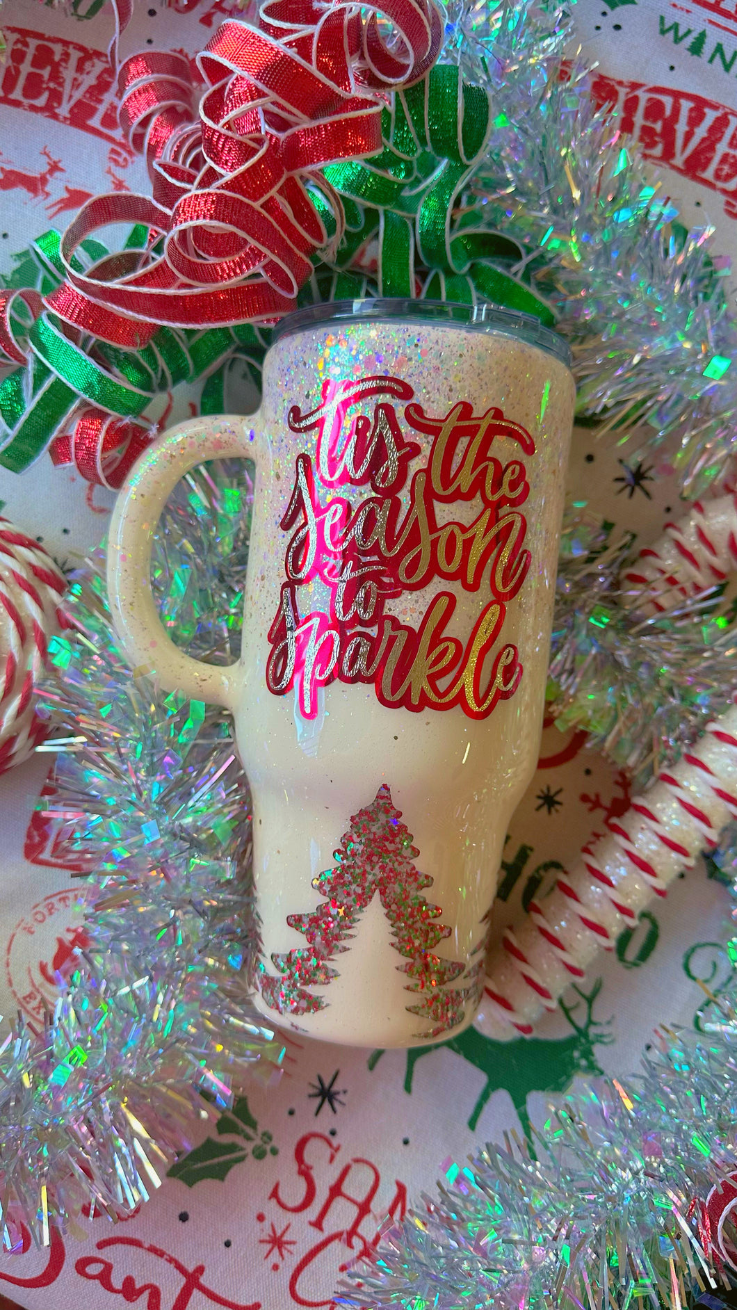 Tis The Season To Sparkle Cream Christmas Tumbler