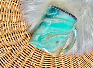 RTS {Sandy Ocean Vibes Mint Glittered Hydro-Dipped Tumbler}
