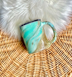 RTS {Sandy Ocean Vibes Mint Glittered Hydro-Dipped Tumbler}