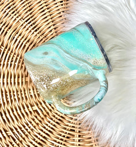 RTS {Sandy Ocean Vibes Mint Glittered Hydro-Dipped Tumbler}