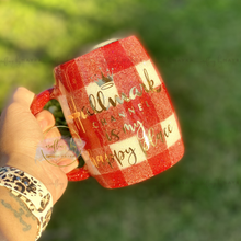 Load image into Gallery viewer, RTS {Hallmark Channel Is My Happy Place White/Red Plaid} 14 oz Coffee Mug

