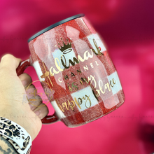 Load image into Gallery viewer, RTS {Hallmark Channel Is My Happy Place White/Red Plaid} 14 oz Coffee Mug
